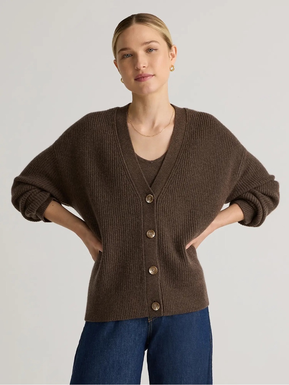 Quince Mongolian Cashmere Fisherman Boxy Cropped Cardigan Sweater